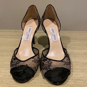 Jimmy Choo Black Nude Lace Heels Sandals 39.5
